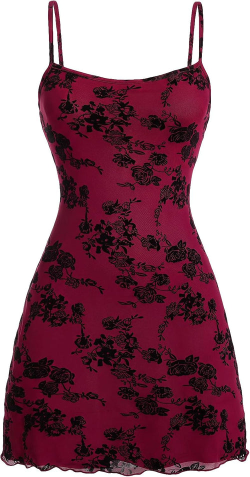 Boho Spaghetti-Strap A-Line Mini Dress in Deep Red