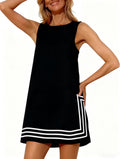 Freyhem Womens Summer Boho A-Line Mini Dress Sleeveless Sundress Color Block Beach Coverups