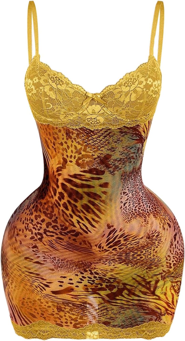 SOLY HUX Women's Club Outfits Summer Floral Mini Dress Lace Bodycon Dresses | Lace Trim, Mini Dress, Spaghetti Strap, Bodycon, Party, Cami Dresses