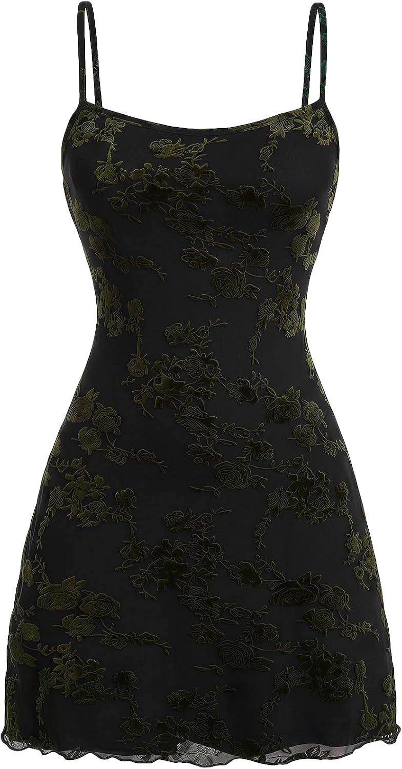 Milumia Women\u2018s Summer Mini Dress 90s Boho A Line Mesh Short Dresses | Spaghetti Strap,Sleeveless,Vintage,Paisley Print,Festival Outfits,Cowgirl,Y2k,Goth