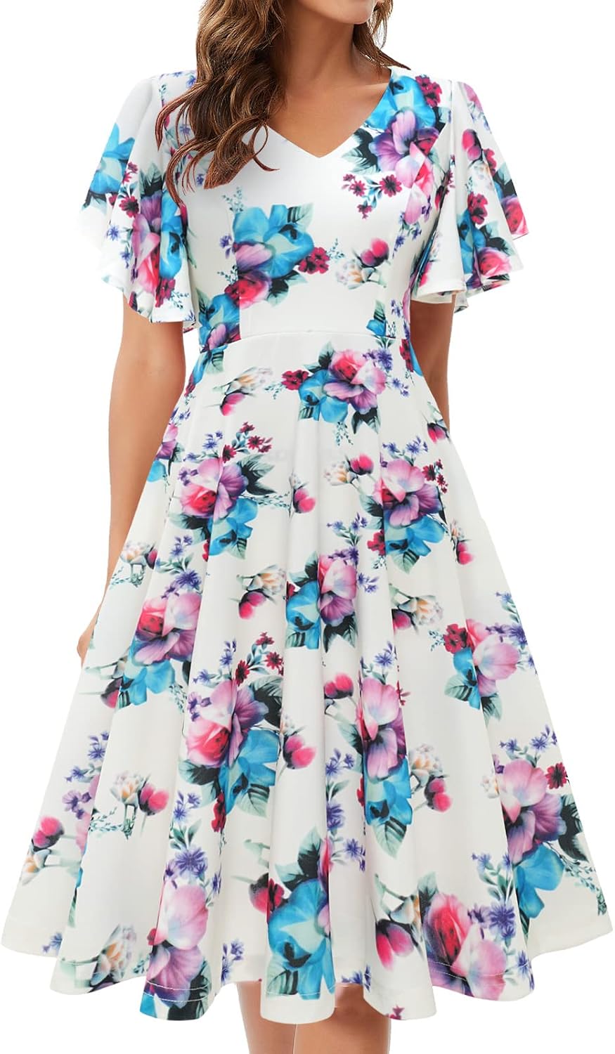 Bridesmay Women's Formal Wedding Guest Dress for Women 2026 Short Sleeve Fit and Flare Tea Party Dresses