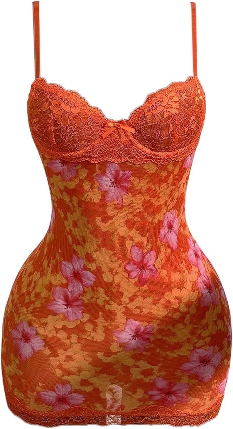 SOLY HUX Women's Club Outfits Summer Floral Mini Dress Lace Bodycon Dresses | Lace Trim, Mini Dress, Spaghetti Strap, Bodycon, Party, Cami Dresses