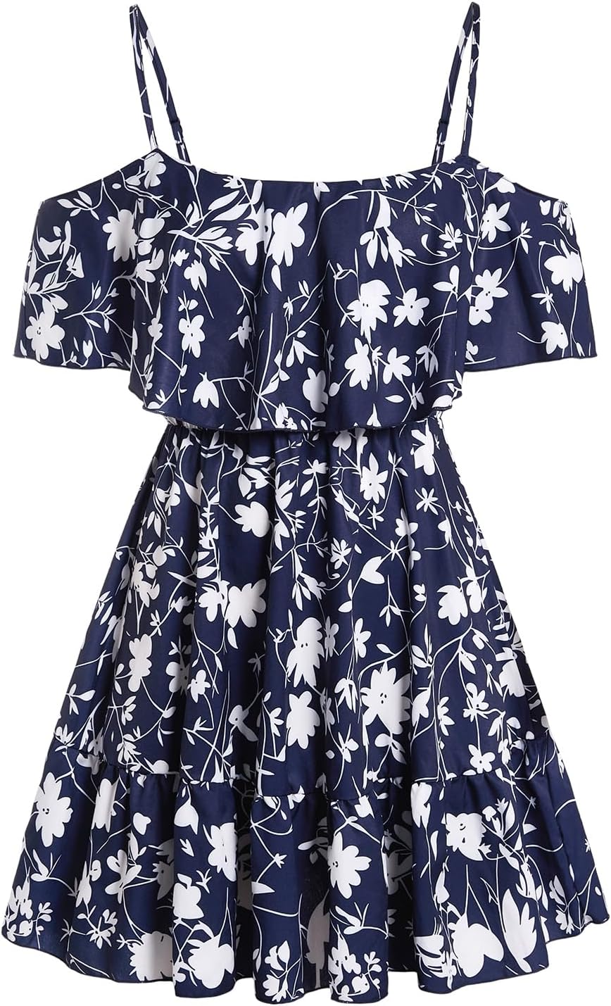 SOLY HUX Women's Summer Floral Mini Dress Cold Shoulder Ruffle Dresses | Boho, Short Sleeve, A Line, Vacation, Sundress