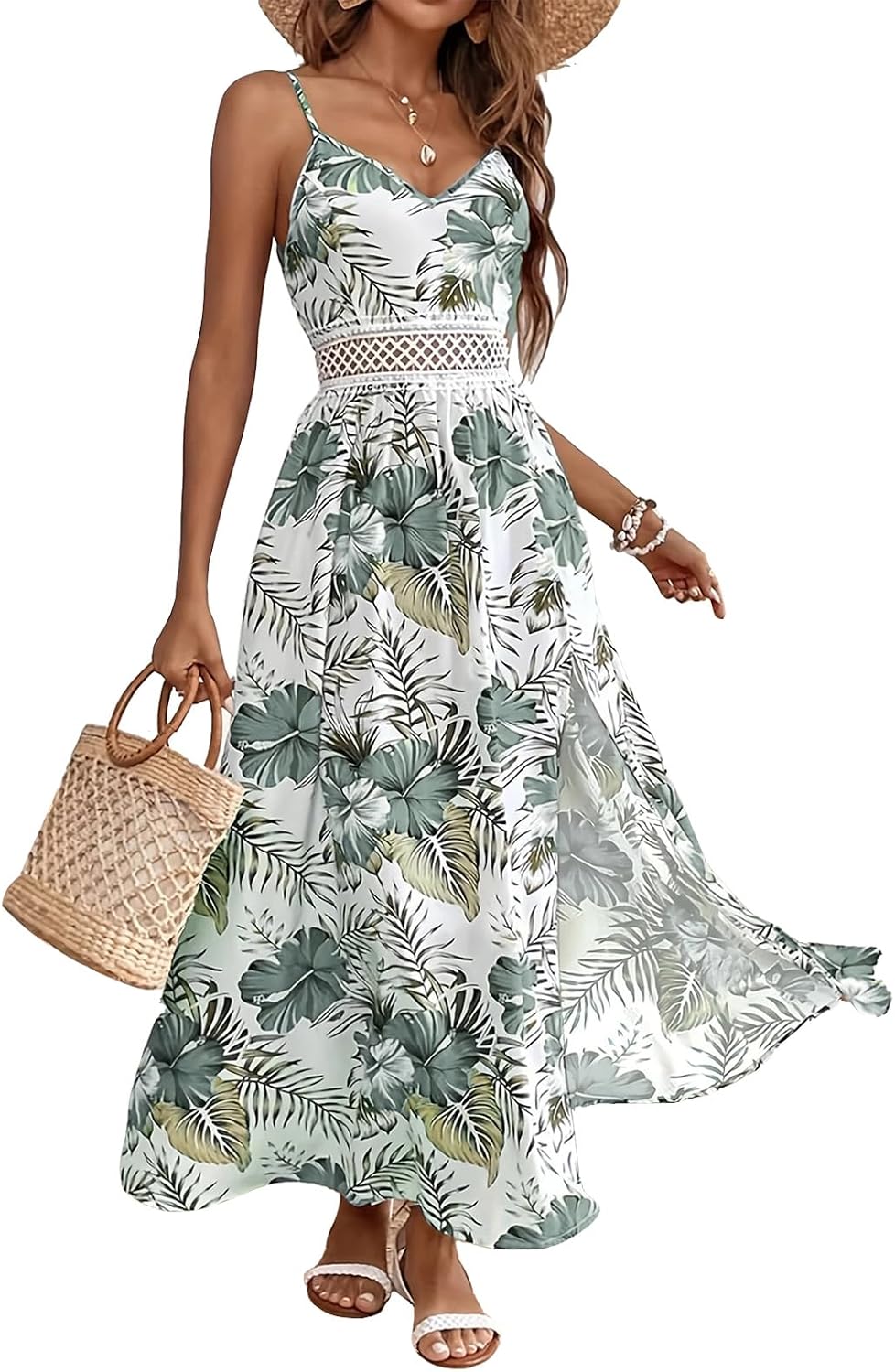 Women's Hawaiian Maxi Dresses Summer Sun Floral Sleeveless Vacation | V-Neck, Spaghetti Straps, Flowy, Boho, Resort, Beach