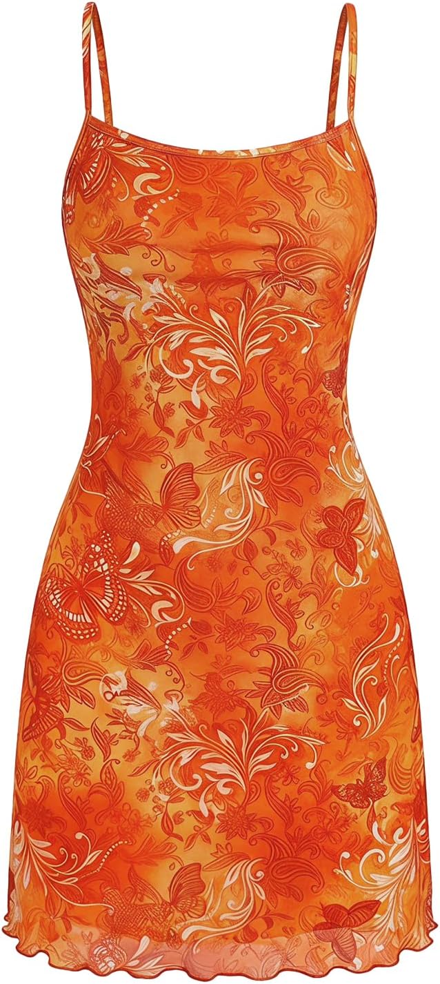 Milumia Women\u2018s Summer Mini Dress 90s Boho A Line Mesh Short Dresses | Spaghetti Strap,Sleeveless,Vintage,Paisley Print,Festival Outfits,Cowgirl,Y2k,Goth