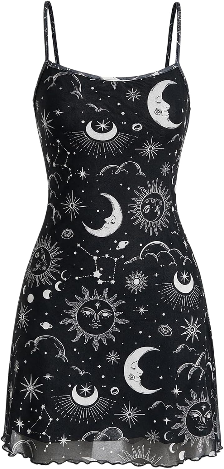 Milumia Women\u2018s Summer Mini Dress 90s Boho A Line Mesh Short Dresses | Spaghetti Strap,Sleeveless,Vintage,Paisley Print,Festival Outfits,Cowgirl,Y2k,Goth