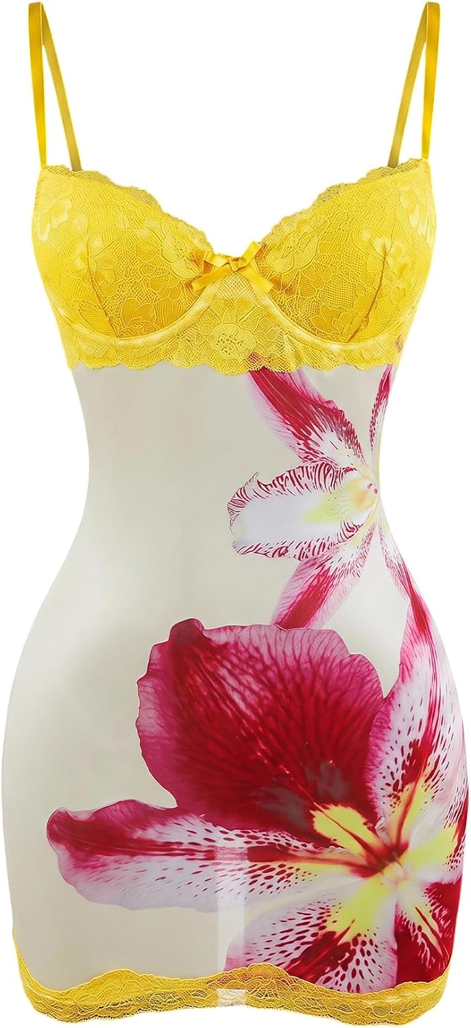 SOLY HUX Women's Club Outfits Summer Floral Mini Dress Lace Bodycon Dresses | Lace Trim, Mini Dress, Spaghetti Strap, Bodycon, Party, Cami Dresses
