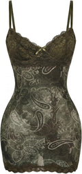 Floral Spaghetti-Strap Bodycon Mini Dress in Army Green