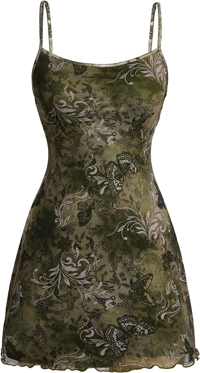 Milumia Women\u2018s Summer Mini Dress 90s Boho A Line Mesh Short Dresses | Spaghetti Strap,Sleeveless,Vintage,Paisley Print,Festival Outfits,Cowgirl,Y2k,Goth