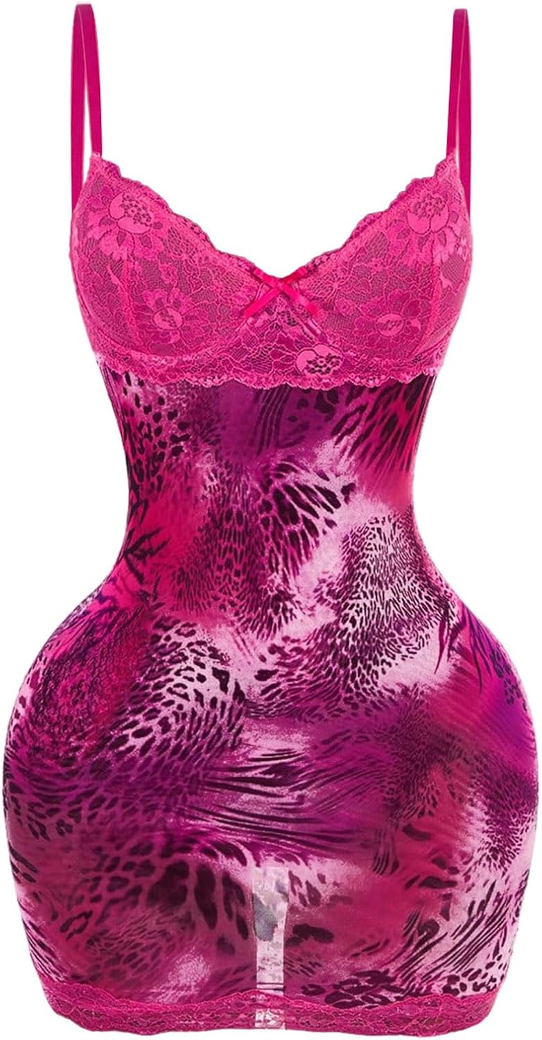 SOLY HUX Women's Club Outfits Summer Floral Mini Dress Lace Bodycon Dresses | Lace Trim, Mini Dress, Spaghetti Strap, Bodycon, Party, Cami Dresses