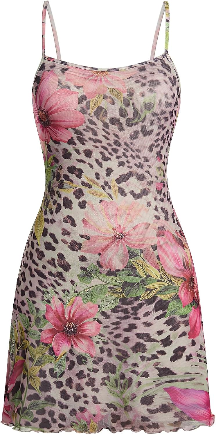 Milumia Women\u2018s Summer Mini Dress 90s Boho A Line Mesh Short Dresses | Spaghetti Strap,Sleeveless,Vintage,Paisley Print,Festival Outfits,Cowgirl,Y2k,Goth
