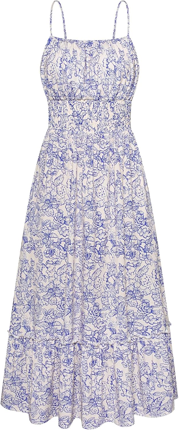 GRACE KARIN Summer Dresses for Women 2026 Vacation Boho Maxi Sundress | Casual, Smocked Waist, Floral Printed, Spaghetti Strap, Sleeveless, Beach Dresses With Pockets, Fashion Outfits