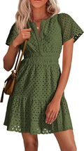 PRETTYGARDEN Women's Summer Eyelet Lace Short Dresses | Embroidered Hollow Out, Short Sleeve V Neck, Ruffle A Line, Cute Casual Trendy, Party Wedding Guest, Beach Vacation Clothes